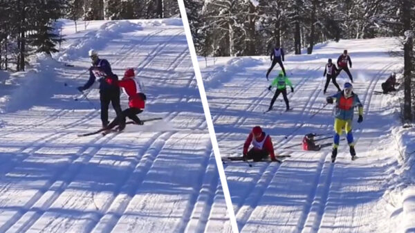 Knap lastig als één langlaufer het complete deelnemersveld onderuithaalt