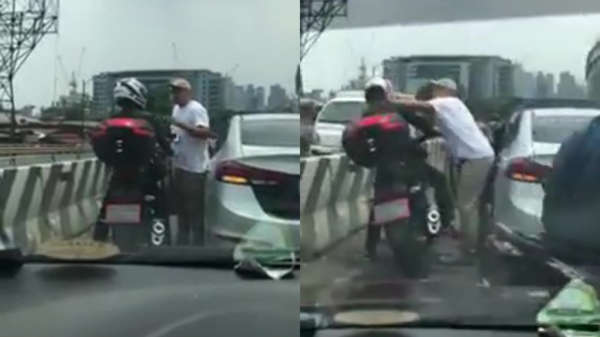 Autobestuurder kan zich niet inhouden en petst een motorrijder tegen zijn helm