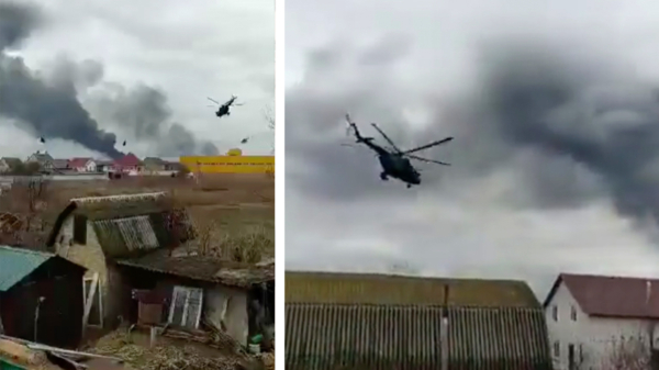 Russische helikopters voeren aanvallen rondom Kiev uit, hoogstwaarschijnlijk afkomstig uit Wit-Rusland