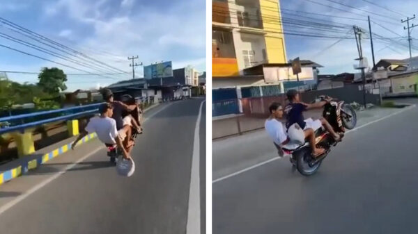 Overmoedige stuntpiloot moet zijn wheelie staken vanwege flauw bochtje