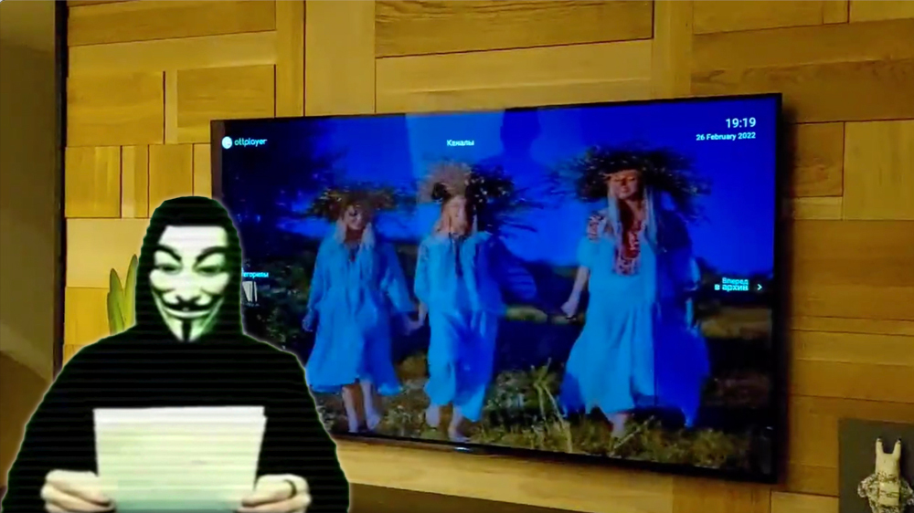Russische tv-kastjes gehackt door Anonymous die nu volkslied van Oekraïne afspelen