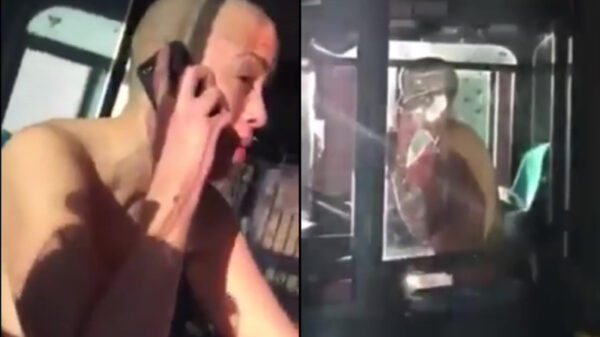 Naakte dame heeft last van de hitte en sluit zich in bestuurderscabine van Engelse dubbeldekker op