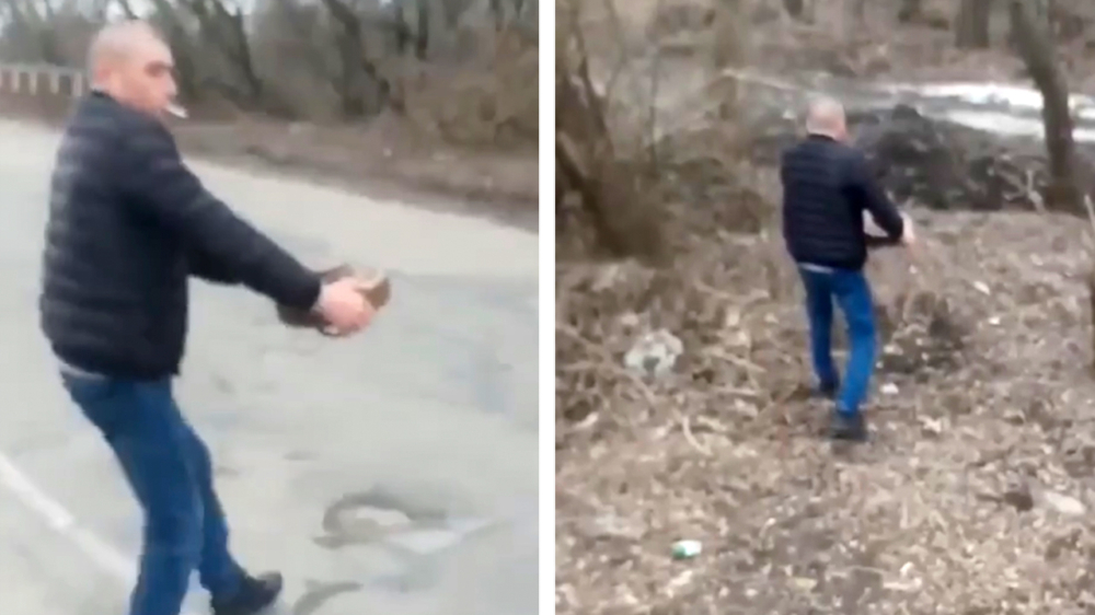 Oekraïner, gewapend met peuk, verplaatst landmijn met zijn blote mannenklauwen