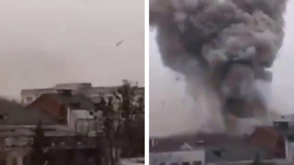 Inwoner Charkov maakt per toeval beelden van enorme raketinslag vlak naast kathedraal