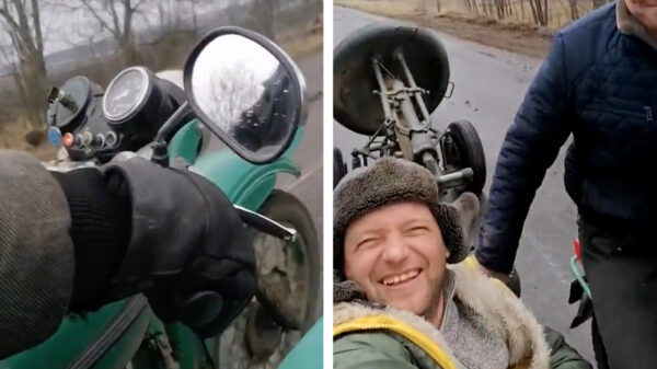 Oekraïense boeren flikken het weer: drietal knoopt mortier achter hun motor