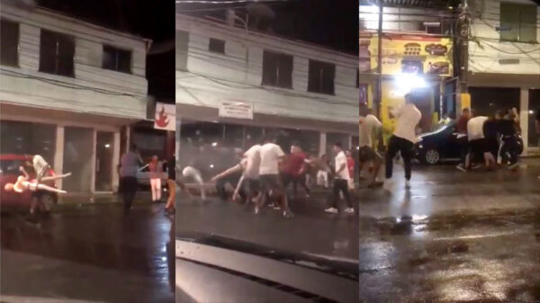 Stoere vriendin wijkt geen moment van zijn zijde tijdens heftig gevecht op straat