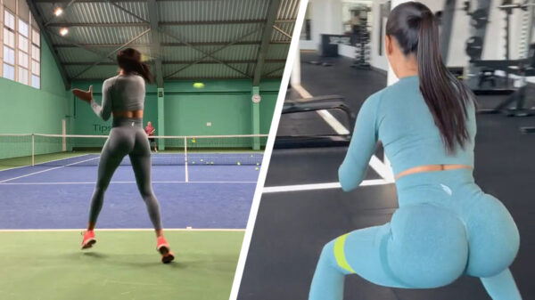 Even gluren terwijl de Servische tennisster Bojana Jovanovic keihard aan het trainen is