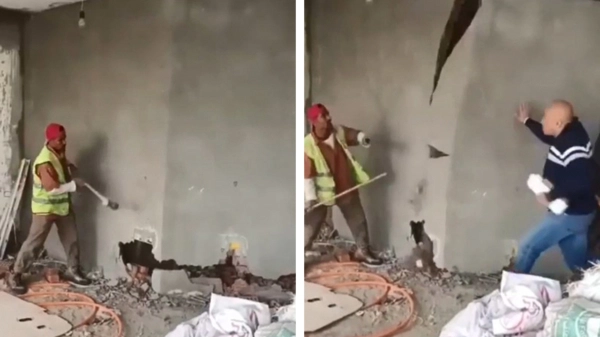 Uitvoerder heeft nog snel een handige tip om een muurtje te slopen