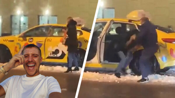 Taxichauffeur verandert in Lil' Kleine als een vervelend blondje tegen zijn auto trapt