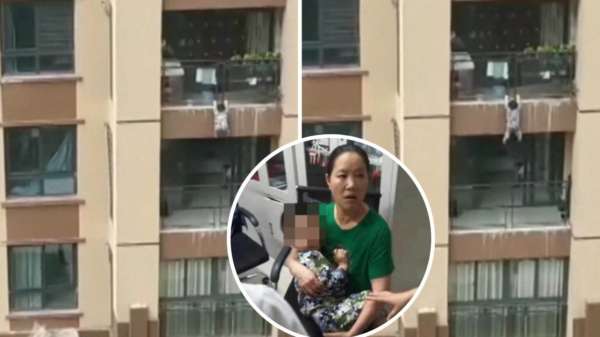 Bizar: 3-jarige Chinese peuter opgevangen met lakens na val van 6e verdieping