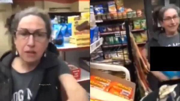 Racistische dame gooit haar hangende Harries in de strijd tijdens ruzie