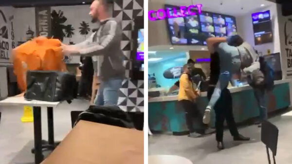 Agressieve herrieschopper wordt knetterhard gebodyslammed door fastfood-medewerker