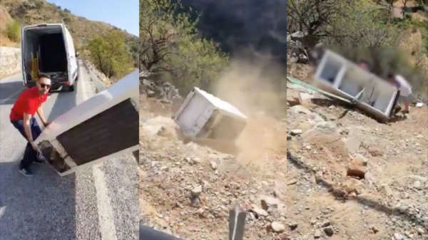 Spaanse politie laat koelkastdumpers hun zooi gewoon weer he-le-maal omhoog tillen