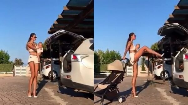 Moedertjelief maakt handig gebruik van haar gigantisch lange benen