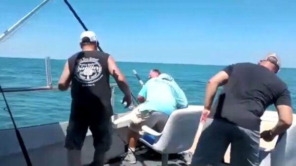 Visser geniet maar kort van zijn vangst als hij op een pijnlijke plek wordt gebeten