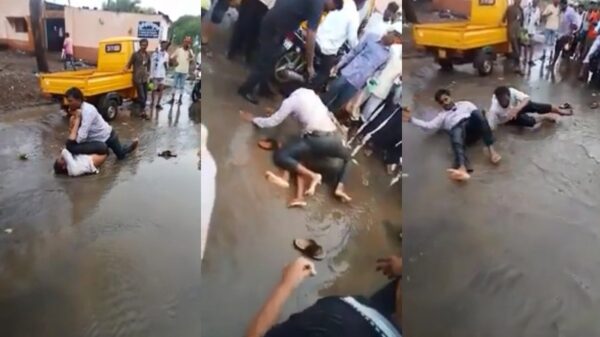 Dronken Indiase gasten lossen meningsverschilletje op met een moddergevecht