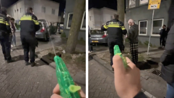 Onschuldig grapje: ome agent trollen met een waterpistool