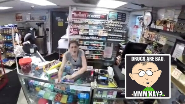 Trippende medewerkster van een Amerikaans tankstation gaat niet echt lekker