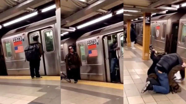 Stoere bink spuugt Goliath in zijn gezicht als de metro zijn deuren sluit