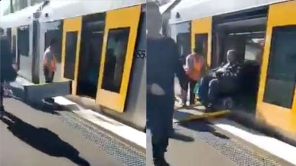 Werknemer van de maand begeleidt rolstoeler uit trein