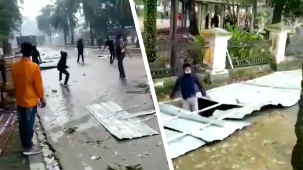 Demonstrant in Sri Lanka maakt klein inschattingsfoutje tijdens afsprong