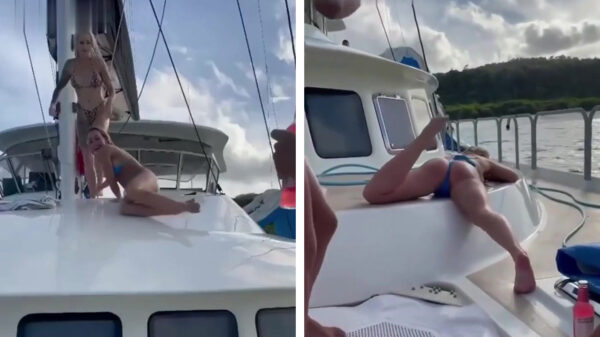 Blij dat ik glij: mevrouw komt erachter dat een boot behoorlijk glad kan zijn