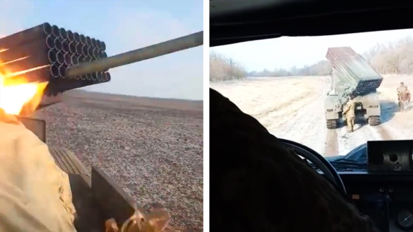Het gruwelijke geweld van een Oekraïense BM-21 Grad-raketwerper in actie