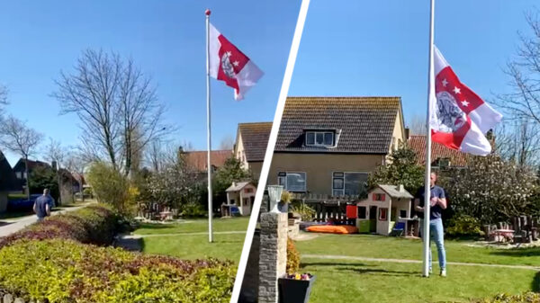 Deze verdwaalde Ajaxvlag wordt toch nog even halfstok gehangen