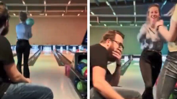 Geluksvogel gooit een indrukwekkende strike tijdens het bowlen