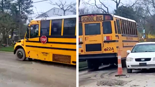 Deze buschauffeur heeft geen zin in omrijden en jankt dwars door vers straatje beton