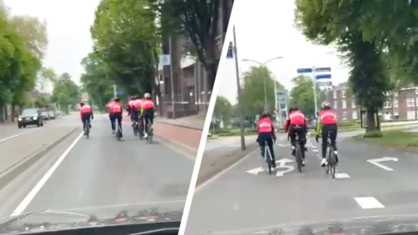 Groepje wielrenners in Maastricht denkt dat ze de koning van de weg zijn