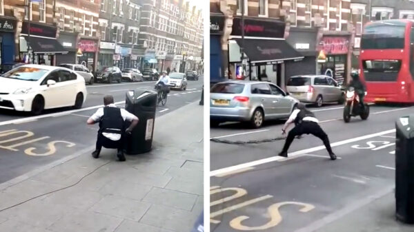 Sneaky politieagent probeert vluchtende motorrijder met spijkermat te vangen
