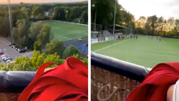 Spelbederf! Luchtballon maakt noodlanding tijdens voetbalwedstrijd in Limburg