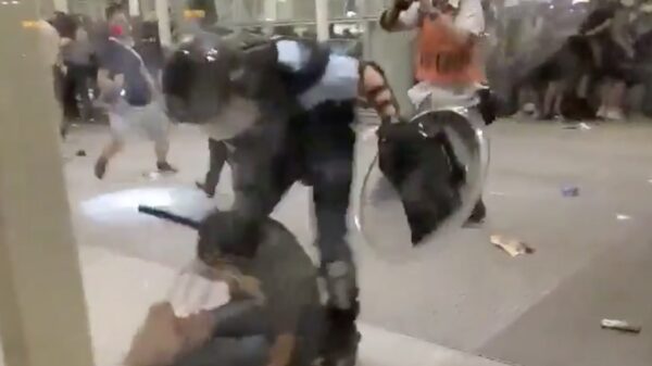 Vrouw door oproerpolitie Hongkong neergebeukt, omstanders nemen wraak