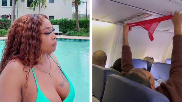 Zucht: OnlyFans-model zoekt aandacht en droogt haar string tijdens een vlucht