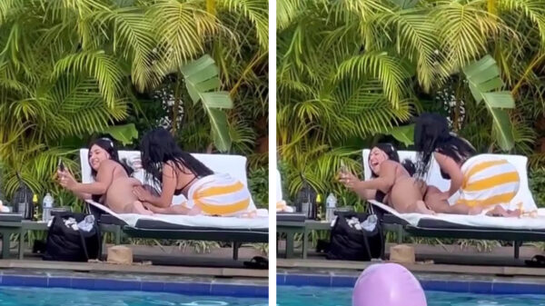 Hartsvriendinnen maken voor het thuisfront een leuk filmpje aan het zwembad