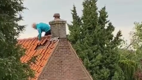 Gekkie klimt in Arnhem op dak en begint met dakpannen te smijten
