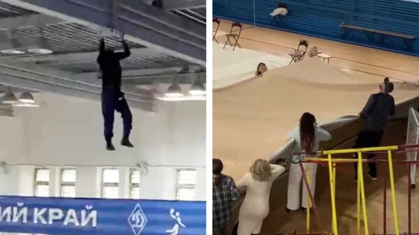 Man bungelt aan plafond op 6 meter hoogte nadat steiger onder hem vandaan klapt