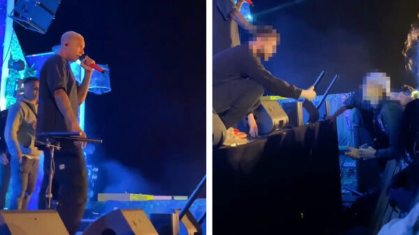 Nieuwe beelden opgedoken van hoe de Bizzey-biergooier uit de tent wordt gegooid