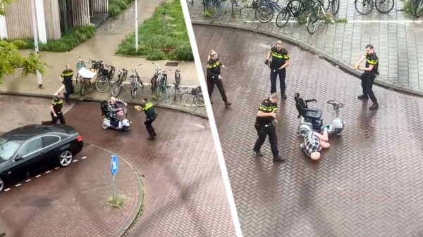 Nieuwe beelden van Amsterdamse messenzwaaier die in z'n scootmobiel wordt getaserd