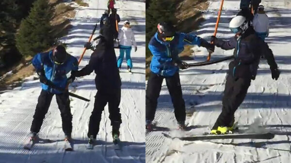 Achterstevoren van de skilift is misschien toch niet de veiligste manier