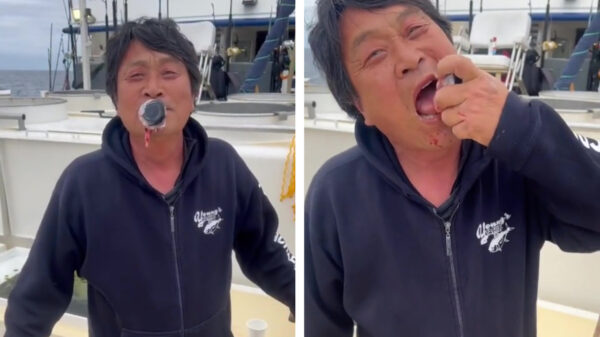 Deze tonijnliefhebber laat zien hoe hij een sappig vissenoog wegwerkt