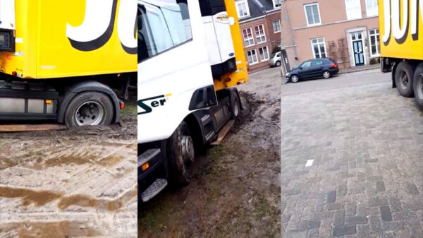 Jumbo-chauffeur rijdt zich vast: "Swa, ik bleef vast in deze fokking modder man!"