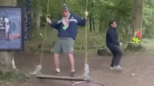 Festivaltijger wordt dankzij slechte timing door een schommel gevloerd