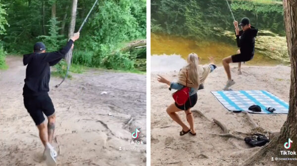 Tarzan wil indruk maken en slingert zijn nieuwe vriendin ondersteboven