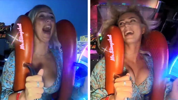 Gezonde Hollandse meid trotseert de zwaartekracht in de slingshot