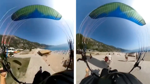 Paraglider vliegt vol tegen voetgangers aan tijdens de landing
