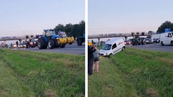 Gefrustreerde automobilist wil boerenprotest afsnijden en rijdt zijn busje de greppel in