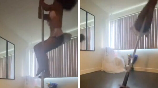 Atletische paaldanseres kan meteen even de glaszetter inschakelen