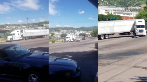 Enorme truck maakt een onvrijwillig autonoom ritje achteruit